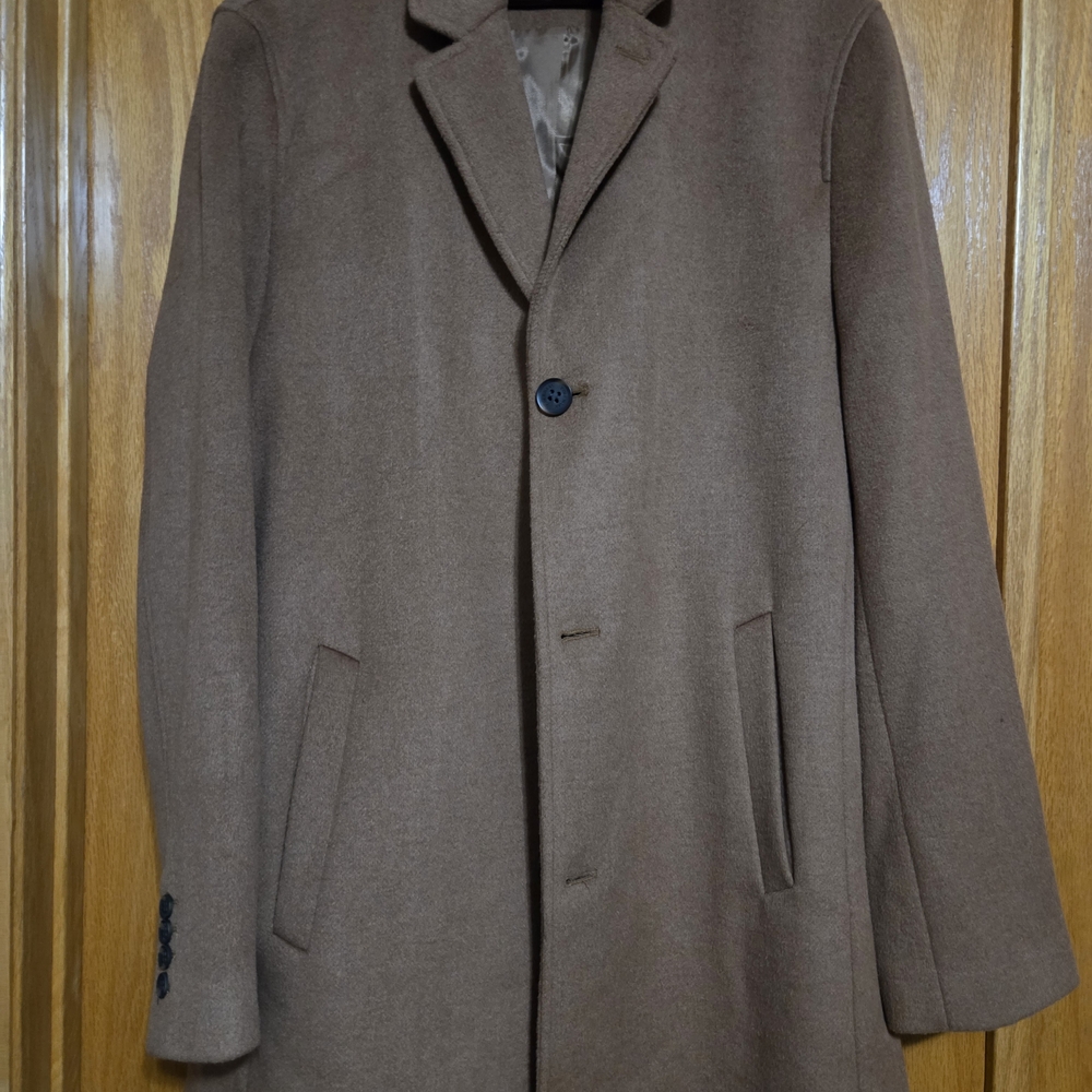 Cole Haan Men's XL‎ Light Brown Wool Blend Top Coat Overcoat